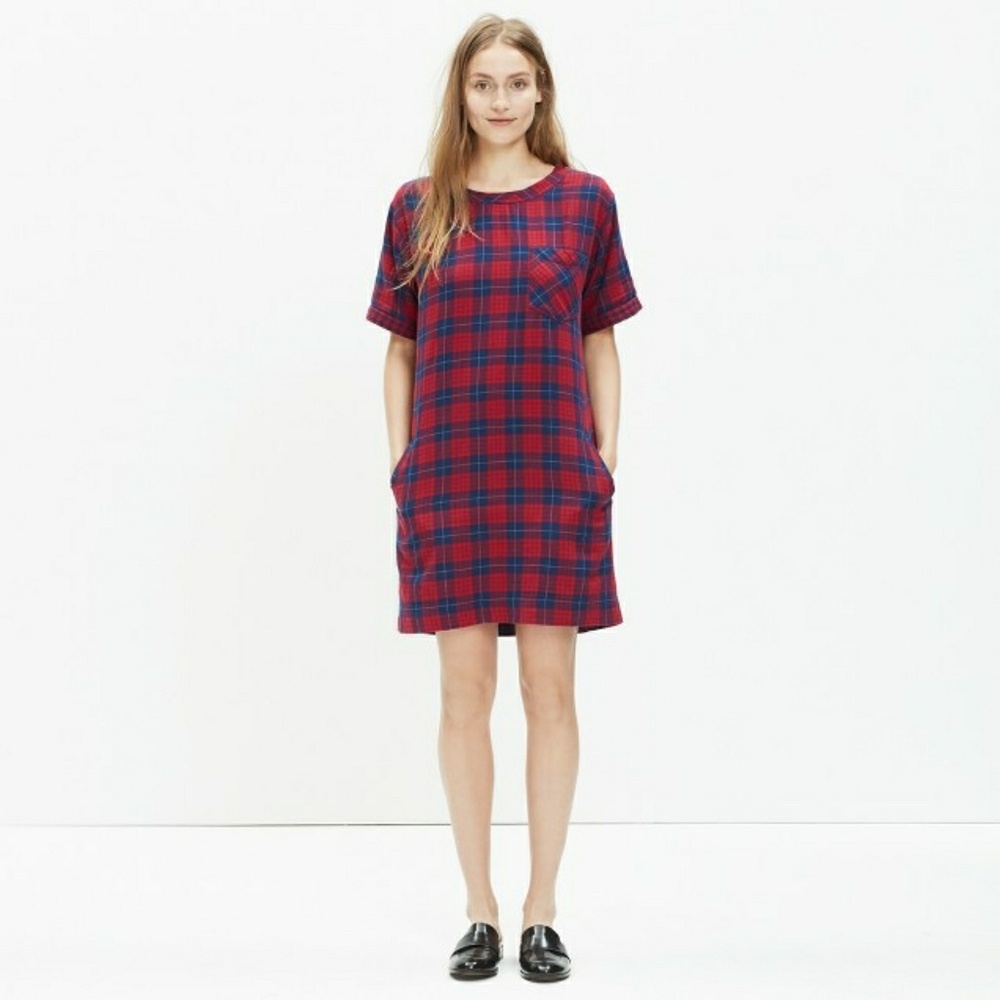 Madewell Short-Sleeve Dress in Edina Plaid - Picture 1 of 4